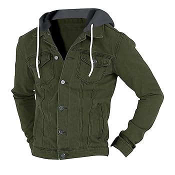 CHXLQQX Mens Slim Fit Hoodie Denim Jacket Solid Color Hood